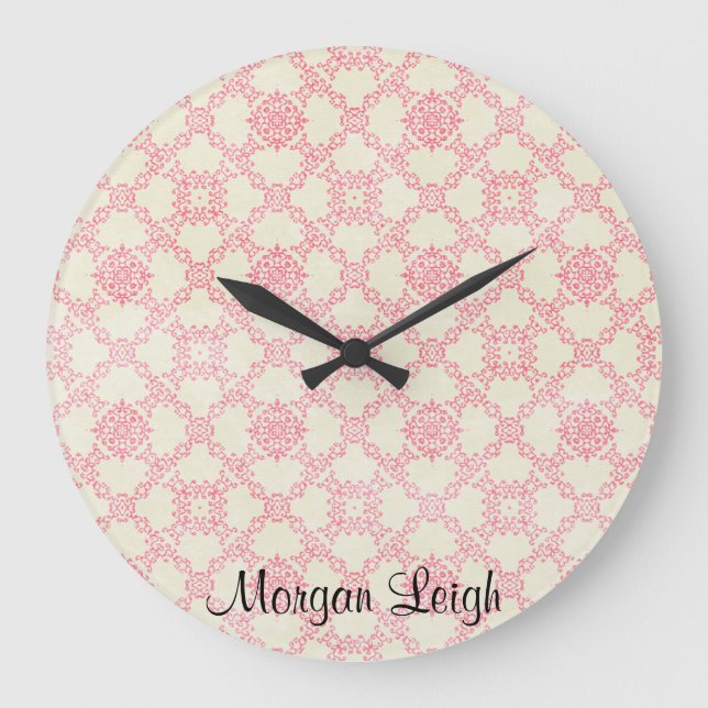 Rosa Blommigt Lattice Stor Klocka (Framsida)