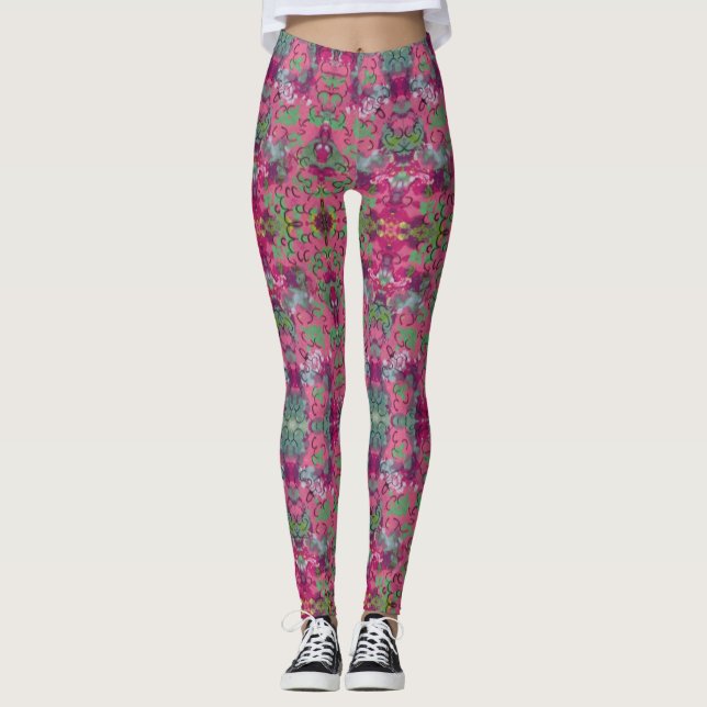 Rosa Blommigt Leggings (Framsida)