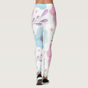 Rosa Blommigt Leggings - Vit Hipster Yoga Byxor