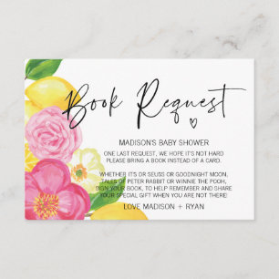 Rosa Blommigt Lemon Baby Shower Bok Begärandekort Tilläggskort