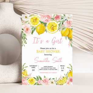 Rosa Blommigt Lemon Baby Shower Inbjudningar