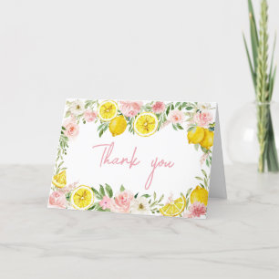 Rosa Blommigt Lemon Baby Shower Tack Kort