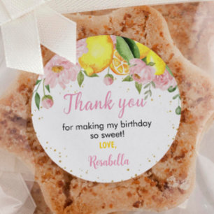Rosa Blommigt Lemon Birthday Baby Shower Runt Klistermärke