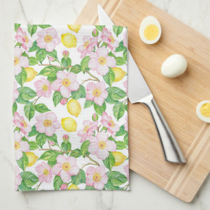 Rosa Blommigt Lemons Mönster Kökshandduk