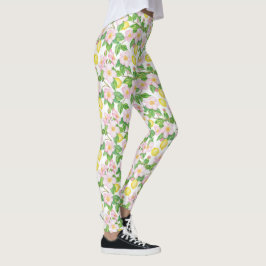 Rosa Blommigt Lemons Mönster Leggings
