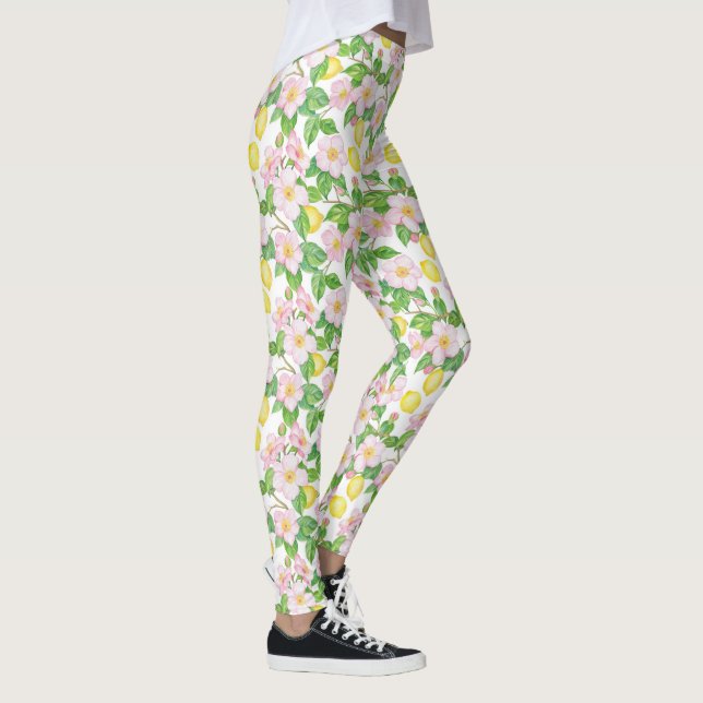 Rosa Blommigt Lemons Mönster Leggings (Höger)