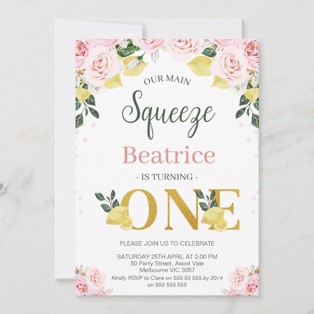 Rosa Blommigt Lemons Vår viktigaste fråga är först Inbjudningar (Framsida)