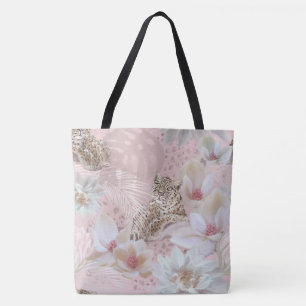 Rosa Blommigt Leopard Mönster Mode Tote Tygkasse