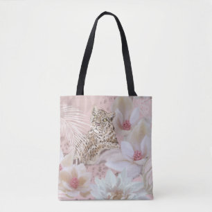 Rosa Blommigt Leopard Mönster Mode Tote Tygkasse