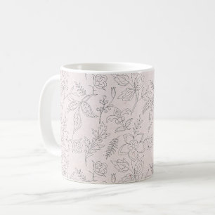 Rosa Blommigt Line Art Mönster Kaffemugg