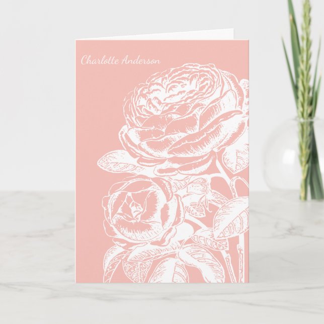  Rosa Blommigt Line Art Personlig Stationery Kort (Framsida)