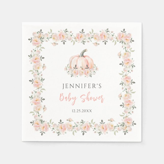 Rosa blommigt, liten pumpa falla flicka dusch pappersservett (Framsidan)