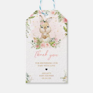 Rosa Blommigt Little Bunny Favor Taggs Presentetikett