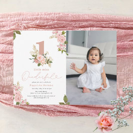 Rosa Blommigt Little Miss Onederful 1st Birthday Inbjudningar