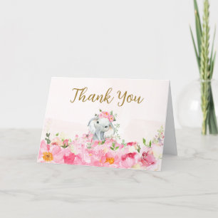 Rosa Blommigt Little Peanut Baby Shower Tack Kort