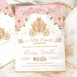 Rosa Blommigt Little Princess Baby Shower Carriage Inbjudningar