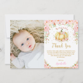 Rosa Blommigt Little Pumpkin 1st Birthday Tack Kort