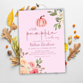 Rosa Blommigt Little Pumpkin Baby Shower-inbjudan Inbjudningar