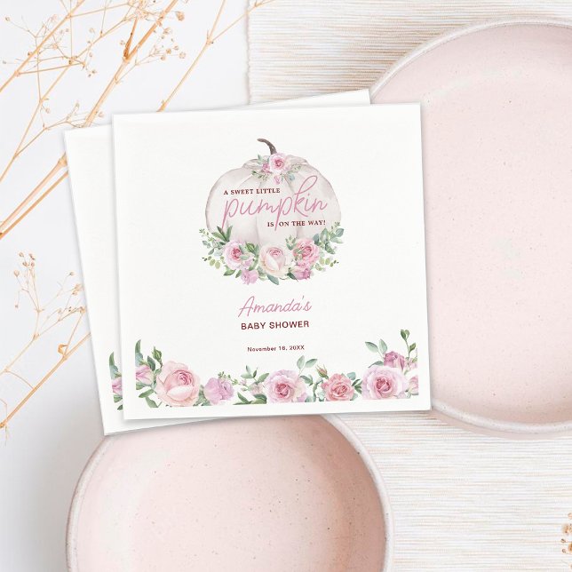 Rosa  Blommigt Little Pumpkin Baby Shower Pappersservett (Skapare uppladdad)