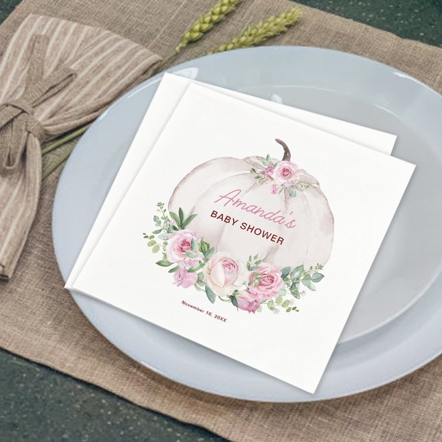 Rosa  Blommigt Little Pumpkin Baby Shower Pappersservett (Skapare uppladdad)