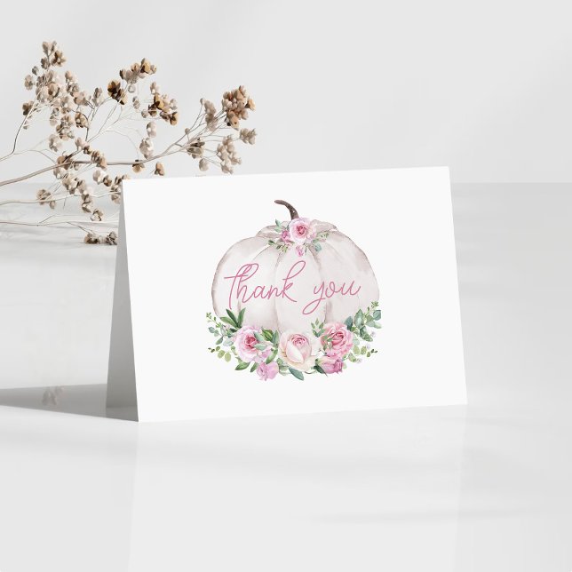 Rosa  Blommigt Little Pumpkin Baby Shower Tack Kort (Skapare uppladdad)