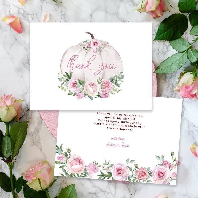 Rosa  Blommigt Little Pumpkin Baby Shower Tack Kort (Skapare uppladdad)