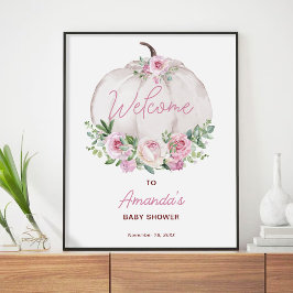 Rosa Blommigt Little Pumpkin Baby Välkomstskylt Poster