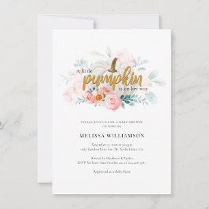 Rosa Blommigt Little Pumpkin Girl Shower Baby Show Inbjudningar