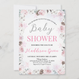Rosa Blommigt Little Snowflake Baby Shower Inbjudningar