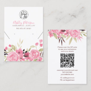 Rosa blommigt logotyp  smyckesöronring halsband Qr Visitkort