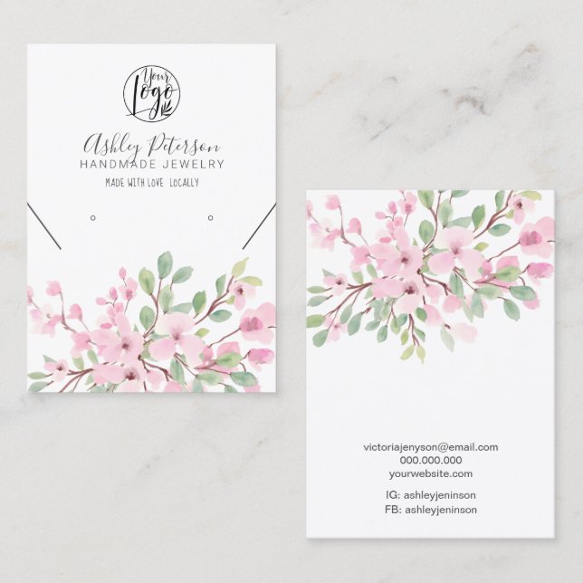 Rosa blommigt logotyp  visitkort (Fram/baksida)