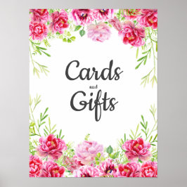 Rosa Blommigt Löv White Födelsedagsfest Cards Gift Poster