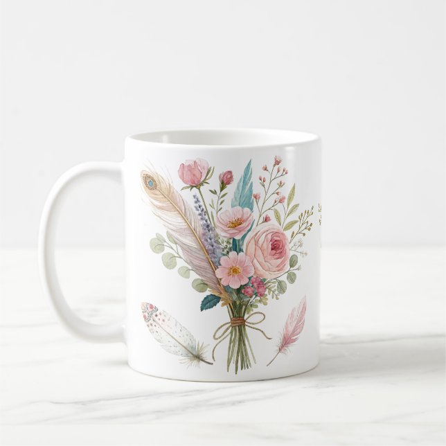 Rosa Blommigt ludd Kaffemugg (Vänster)