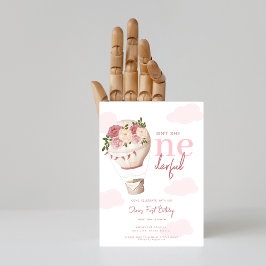 Rosa blommigt Luftballong 1:a födelsedag Inbjudningar