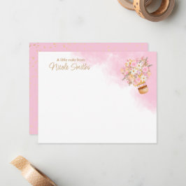 Rosa Blommigt Luftballong Personal Stationery Anteckningskort
