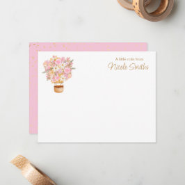 Rosa Blommigt Luftballong Personal Stationery Anteckningskort