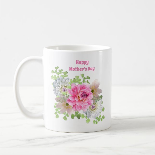 Rosa Blommigt Lycklig Mors dag Kaffemugg (Vänster)