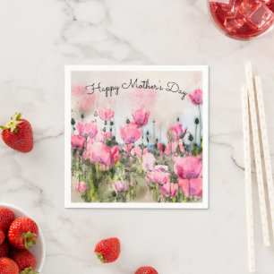 Rosa Blommigt Lycklig Mors dag Vattenfärg Pappersservett