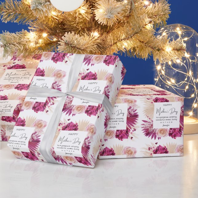 Rosa Blommigt Lycklig Vit bakgrund i Mors dag Presentpapper (Helgdagar)