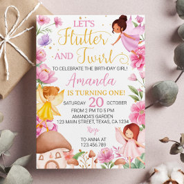 Rosa Blommigt Magic Fairy Birthday-inbjudan Inbjudningar