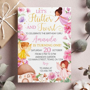 Rosa Blommigt Magic Fairy Birthday-inbjudan Inbjudningar