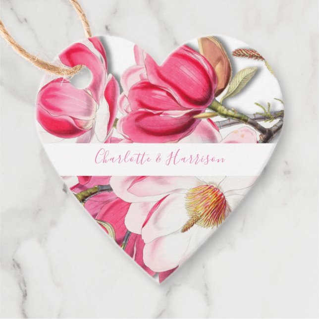 Rosa Blommigt Magnolia Elegant bröllop Gåvor Etiketter (Framsida)