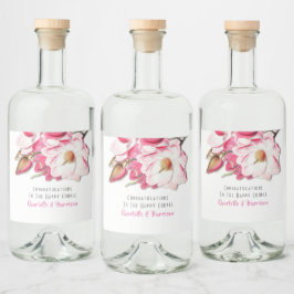 Rosa Blommigt Magnolia Elegant bröllop Spritflaskor Etikett
