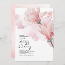  Rosa Blommigt Magnolia Watercolor Bröllop Inbjudningar