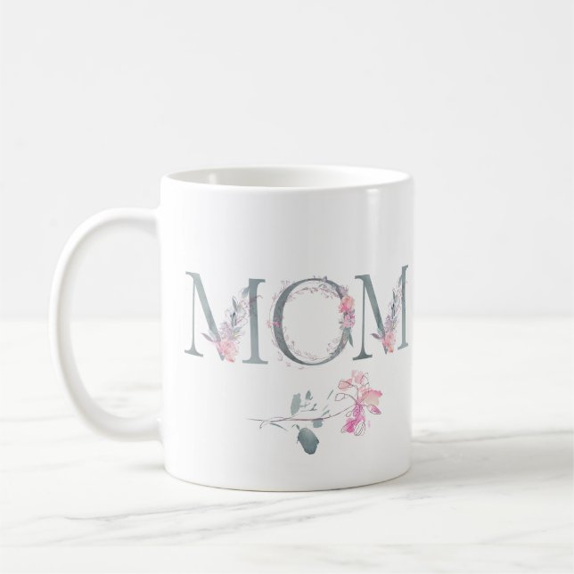 Rosa Blommigt Mamma Design med Namn Kaffemugg (Vänster)