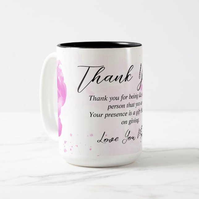 Rosa Blommigt Mamma Gift Idea Två-Tonad Mugg (Framsida vänster)