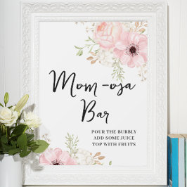 Rosa Blommigt Mamma-osa-pub Baby Shower Poster