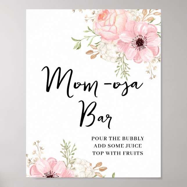 Rosa Blommigt Mamma-osa-pub Baby Shower Poster (Framsidan)