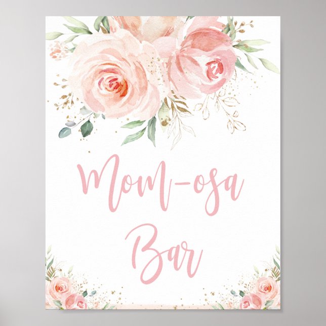  Rosa Blommigt Mamma-osa Pub Babyskyltsskylt för Poster (Framsidan)