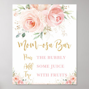 Rosa Blommigt Mamma-osa Pub Babyskyltsskylt för Poster